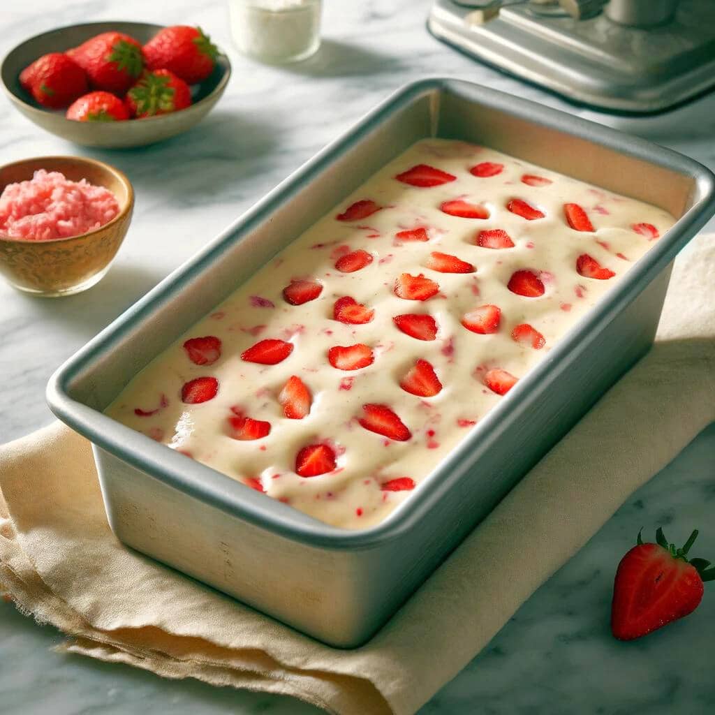 strawberry frozen pudding ice cream about to be frozen